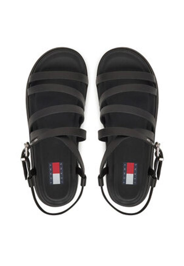 Tommy Jeans Sandały Tjw Wedgy Strappy Sandal EN0EN02756 Czarny. Kolor: czarny. Materiał: skóra