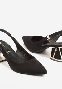 Born2be - Czarne Sandały Vices na Obcasie ze Skórzaną Wkładką i Metalicznym Wzorem Sesenora. Okazja: na co dzień. Zapięcie: sprzączka. Kolor: czarny. Materiał: skóra. Obcas: na obcasie. Styl: casual. Wysokość obcasa: średni #5