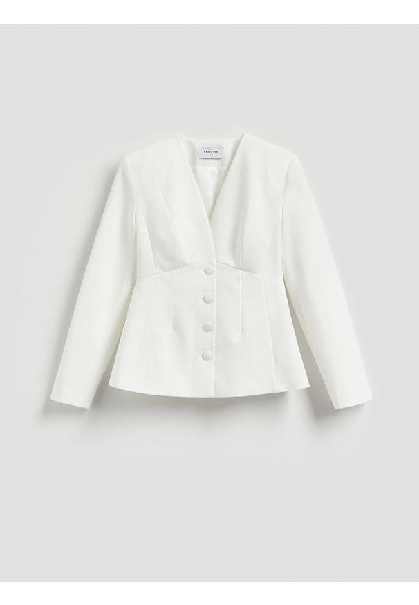 Reserved - Taliowana marynarka - biały. Kolor: biały. Materiał: tkanina, wiskoza