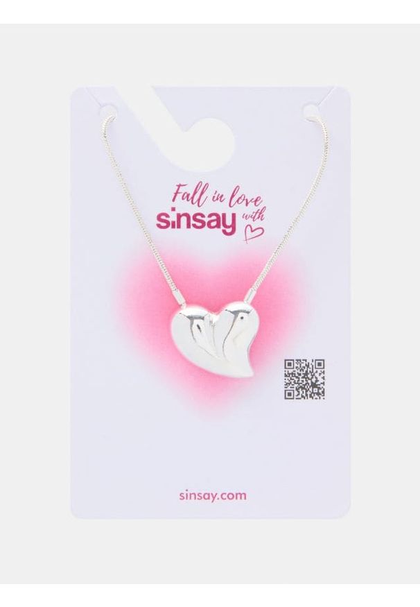 Sinsay - Naszyjnik z zawieszką w kształcie serca - srebrny. Materiał: srebrne. Kolor: srebrny