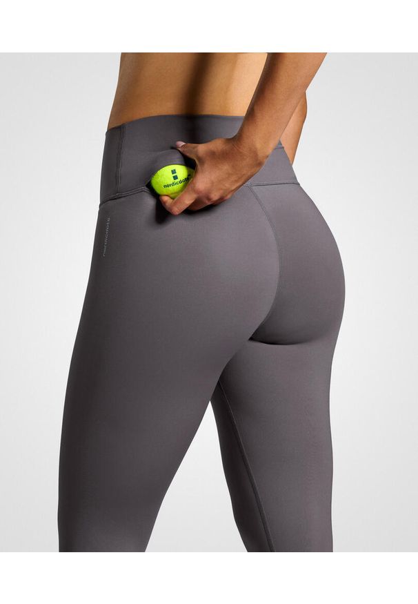 NORDICDOTS - Legginsy do tenisa/padel damskie Smart z kieszenią na piłki. Kolor: szary. Materiał: nylon, elastan. Sport: tenis