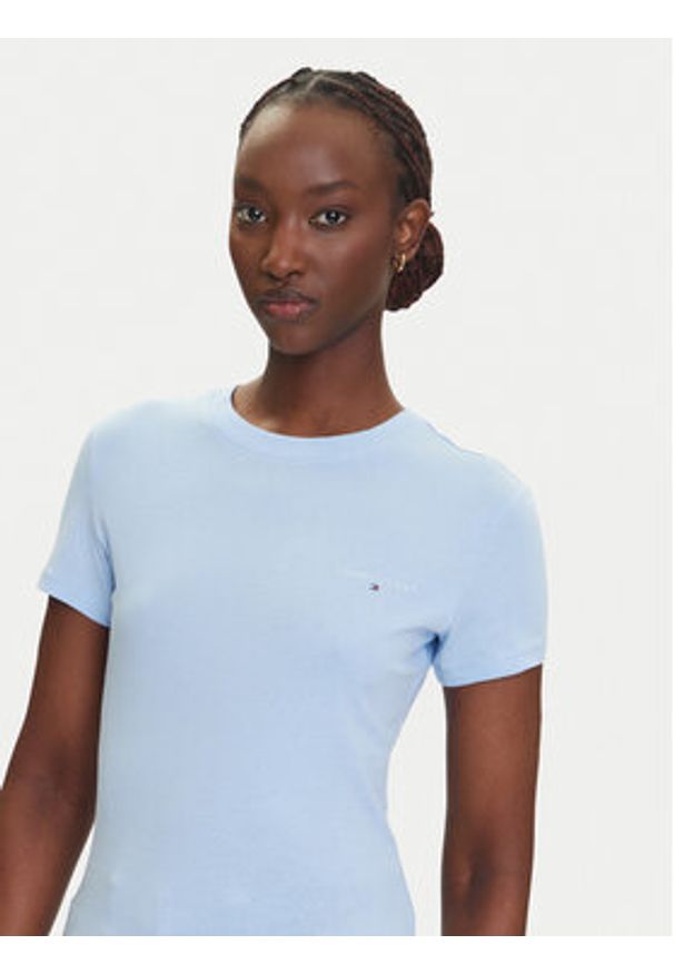 Tommy Jeans T-Shirt Linear DW0DW21164 Błękitny Slim Fit. Kolor: niebieski. Materiał: bawełna