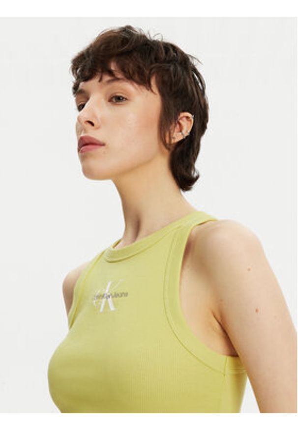 Calvin Klein Jeans Top Monologo J20J225301 Żółty Slim Fit. Kolor: żółty. Materiał: bawełna