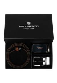 Zestaw prezentowy: dwustronny pasek skórzany w jasnobrązowym i czarnym kolorze Peterson PTN KL-B016S001 BL-BR. Kolor: czarny, wielokolorowy, brązowy. Materiał: skóra. Styl: elegancki #1