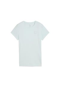 Puma - Damska koszulka ESS ELEVATED PUMA Peaceful Blue. Kolor: niebieski. Wzór: haft, aplikacja. Sport: fitness