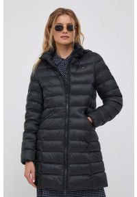 TOMMY HILFIGER - Tommy Hilfiger kurtka damska kolor czarny przejściowa. Typ kołnierza: kaptur. Kolor: czarny. Materiał: poliester