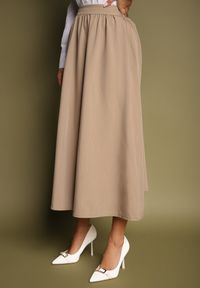 Renee - Beżowa Spódnica z Wiskozą o Rozkloszowanym Kroju Kenneira. Okazja: na co dzień. Kolor: beżowy. Materiał: wiskoza. Styl: wizytowy, elegancki, casual #3