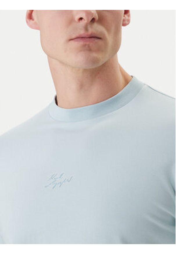 Karl Lagerfeld - KARL LAGERFELD T-Shirt 755047 562235 Błękitny Regular Fit. Typ kołnierza: dekolt w karo. Kolor: niebieski. Materiał: bawełna