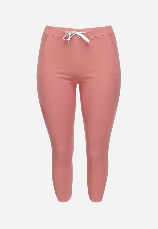 Born2be - Ciemnoróżowe Spodnie High Waist z Troczkiem w Pasie Istmena. Okazja: na spotkanie biznesowe, na co dzień. Stan: podwyższony. Kolor: różowy. Styl: biznesowy, casual, elegancki