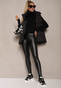Renee - Czarne Legginsy z Imitacji Skóry High Waist z Polarem Labrinne. Stan: podwyższony. Kolor: czarny. Materiał: skóra, polar. Sezon: zima