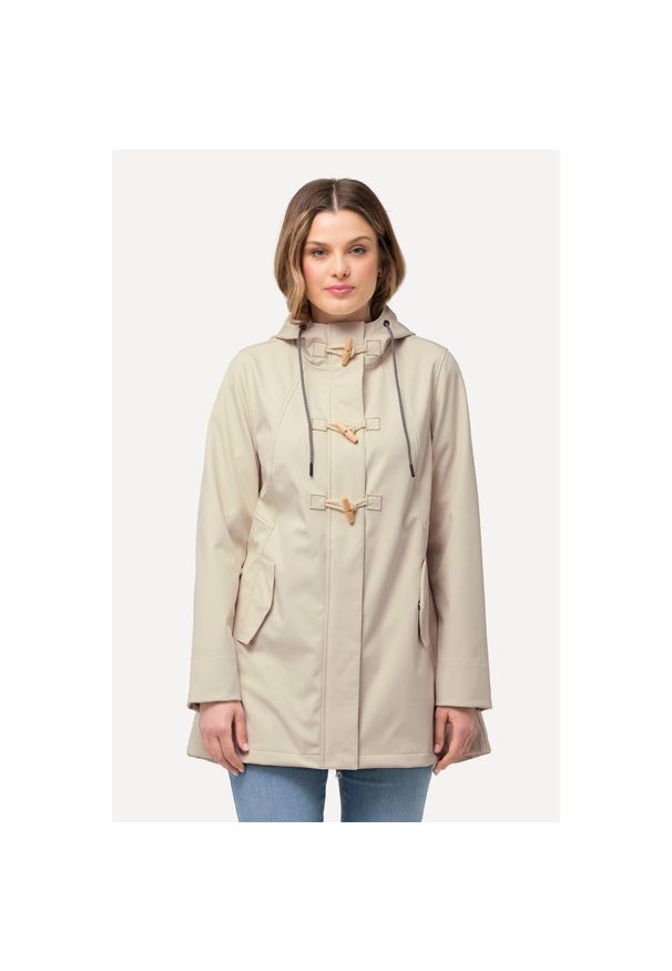 ULLA POPKEN - Damskie Kurtka softshell HYPRAR hydrofobowa podszewka z polaru kaptur. Kolekcja: plus size. Kolor: beżowy. Materiał: poliester, materiał, elastan. Sport: turystyka piesza