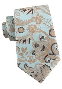 Męski Krawat - Pudrowy Błękit, Beżowy Wzór - Alties. Kolor: niebieski. Materiał: tkanina. Styl: elegancki, wizytowy #1