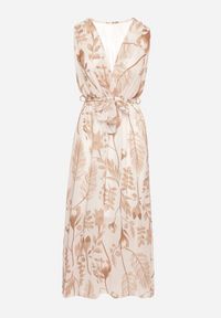 Born2be - Beżowa Kopertowa Sukienka z Wiskozą z Wiązanym Paskiem Nativire. Okazja: na co dzień. Typ kołnierza: dekolt w serek. Kolor: beżowy. Materiał: wiskoza. Typ sukienki: kopertowe. Styl: klasyczny, casual, elegancki #7