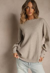 Renee - Beżowy Sweter z Wiskozą i Metalicznymi Guzikami Sidvire. Okazja: na co dzień. Kolor: beżowy. Materiał: wiskoza. Styl: casual, elegancki