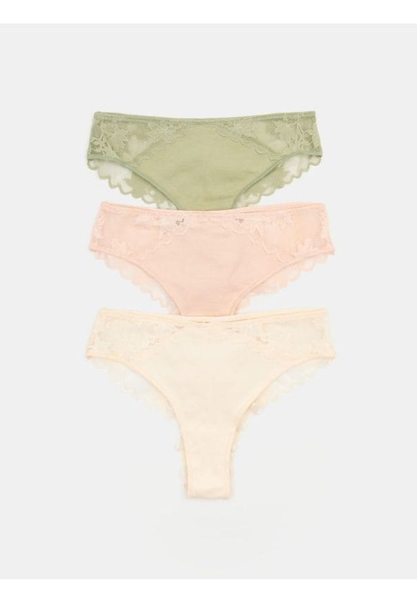 Sinsay - Majtki brazyliany z koronką 3 pack - wielobarwny. Materiał: koronka. Wzór: koronka