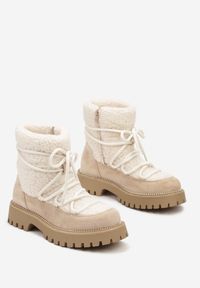 Renee - Beżowe Futerkowe Śniegowce na Tłoczonej Podeszwie Ozdobionej Cyrkoniami Rialuna. Okazja: na co dzień. Kolor: beżowy. Materiał: jeans, puch. Wzór: aplikacja. Styl: casual, elegancki #5