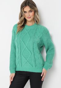 Born2be - Ciemnozielony Jednolity Sweter ze Ściągaczami i Klasycznym Splotem Loma. Kolor: zielony. Długość rękawa: długi rękaw. Długość: długie. Wzór: ze splotem, jednolity. Styl: klasyczny #5