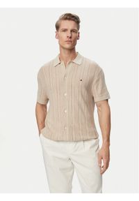 TOMMY HILFIGER - Tommy Hilfiger Koszula Pointelle MW0MW43249 Beżowy Regular Fit. Kolor: beżowy. Materiał: bawełna #1