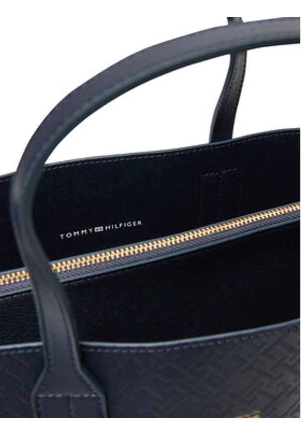 TOMMY HILFIGER - Tommy Hilfiger Torebka Th Distinct Satchel Mono AW0AW17174 Granatowy. Kolor: niebieski. Materiał: skórzane