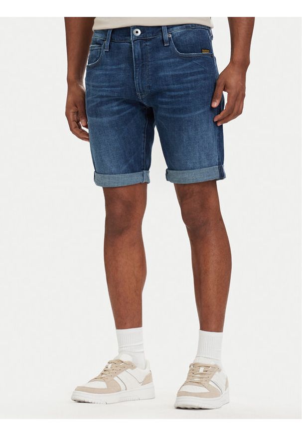 G-Star RAW - G-Star Raw Szorty jeansowe 3301 D10481-C051 Niebieski Slim Fit. Kolor: niebieski. Materiał: bawełna