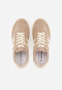 Born2be - Ciemnobeżowe Sneakersy na Kauczukowej Grubej Podeszwie z Paskami po Bokach Ninlili. Okazja: na co dzień. Zapięcie: pasek. Kolor: beżowy. Materiał: kauczuk #7