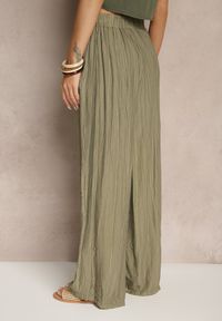 Renee - Ciemnozielone Spodnie o Szerokim Kroju High Waist Natoreia. Okazja: na co dzień. Stan: podwyższony. Kolor: zielony. Styl: boho, klasyczny, elegancki, casual #5