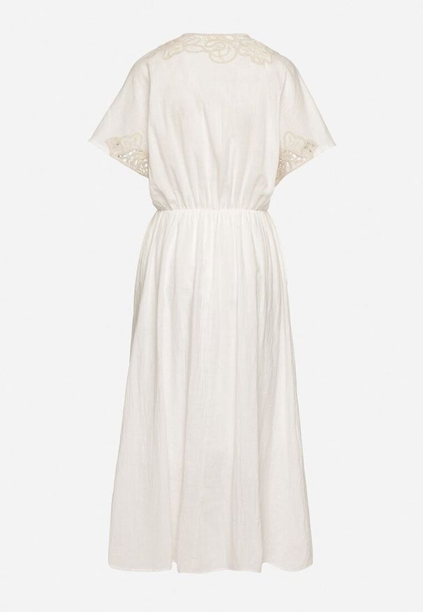 Born2be - Biała Bawełniana Sukienka w Stylu Rustykalnym z Kieszeniami Orriviane. Okazja: na co dzień, do pracy, na spotkanie biznesowe, na spacer. Typ kołnierza: dekolt w kształcie V. Kolor: biały. Materiał: bawełna. Wzór: haft, aplikacja. Typ sukienki: proste. Styl: casual, biznesowy