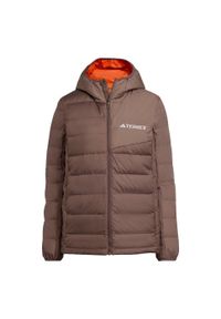 Adidas - Kurtka z kapturem Terrex Multi Light Down CLIMAWARM. Typ kołnierza: kaptur. Kolor: brązowy, wielokolorowy, beżowy. Materiał: puch. Technologia: ClimaWarm (Adidas). Sport: turystyka piesza