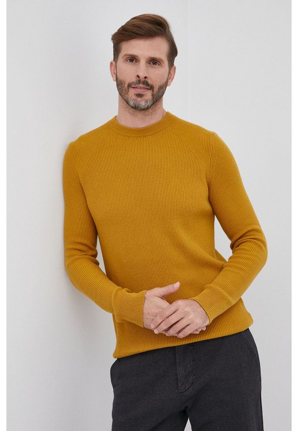 Sisley Sweter z domieszką wełny męski kolor żółty. Okazja: na co dzień. Kolor: żółty. Materiał: wełna. Długość rękawa: raglanowy rękaw. Styl: casual