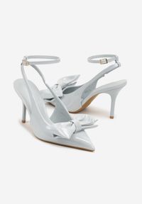 Born2be - Niebieskie Sandały na Obcasie Vices z Ozdobną Kokardką Florozia. Okazja: na wesele, na ślub cywilny. Zapięcie: bez zapięcia. Kolor: niebieski. Obcas: na obcasie. Styl: klasyczny, elegancki. Wysokość obcasa: średni #3