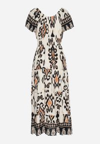 Born2be - Jasnobeżowa Wiskozowa Sukienka z Geometrycznym Wzorem Cleanna. Okazja: na spacer, na co dzień. Kolor: beżowy. Materiał: wiskoza. Wzór: geometria. Typ sukienki: proste. Styl: casual, elegancki #2