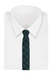 Wełniany Krawat - Alties - Granatowy w Zielony Wzór. Kolor: niebieski. Materiał: wełna, bawełna