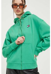 Tommy Jeans bluza bawełniana damska kolor zielony z kapturem gładka. Typ kołnierza: kaptur. Kolor: zielony. Materiał: bawełna. Wzór: gładki #5