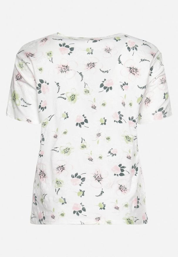 Born2be - Biały T-shirt Koszulka z Krótkim Rękawem w Kwiaty Nleessa. Okazja: na co dzień. Kolekcja: plus size. Kolor: biały. Materiał: jeans. Długość rękawa: krótki rękaw. Długość: krótkie. Wzór: kwiaty. Styl: elegancki, casual