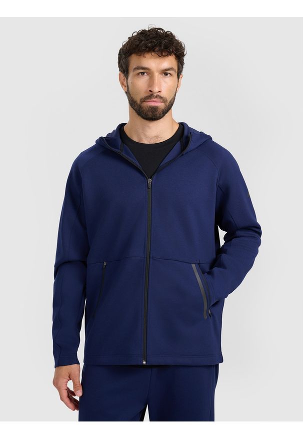 4f - 4F Bluza dresowa rozpinana z kapturem męska - granatowa M. Typ kołnierza: kaptur. Kolor: niebieski. Materiał: dresówka