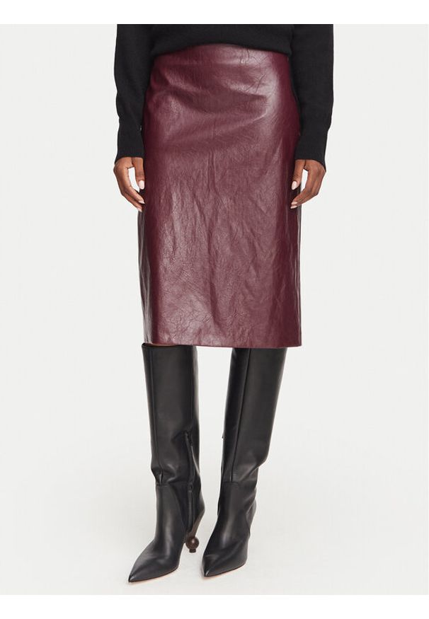 Marella Spódnica z imitacji skóry Biada 2623106071 Bordowy Slim Fit. Kolor: czerwony. Materiał: wiskoza