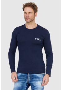 Emporio Armani - EMPORIO ARMANI Granatowy longsleeve męski z szarym logo, Rozmiar L. Kolor: niebieski. Materiał: prążkowany. Długość rękawa: długi rękaw #1
