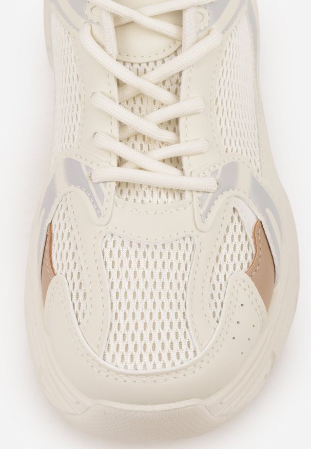 Born2be - Beżowe Sneakersy VICES na Grubej Tłoczonej Podeszwie z Perforacją Elanatia. Okazja: na co dzień. Kolor: beżowy. Materiał: jeans. Sport: fitness