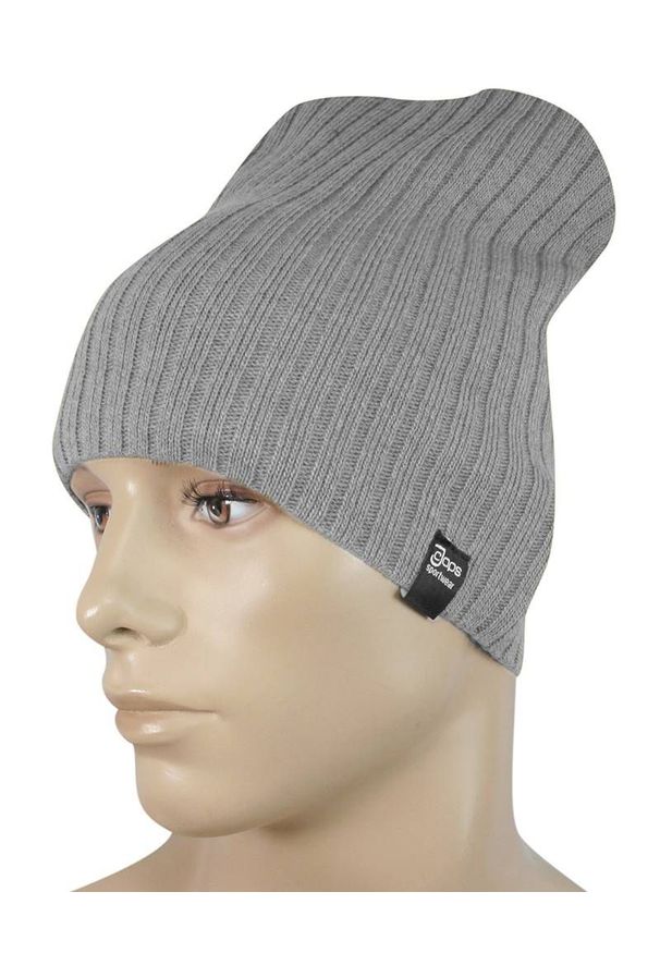 Jarek - Czapka Szara, Popielata Jesienno-Zimowa, Beanie, Krasnal, Rozciągliwa, w Prążki. Kolor: szary. Materiał: akryl. Wzór: prążki. Sezon: jesień, zima. Styl: sportowy