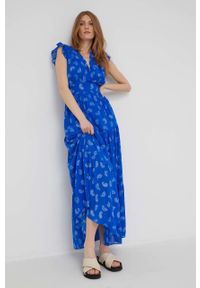 Answear Lab sukienka maxi rozkloszowana. Kolor: niebieski. Materiał: tkanina. Typ sukienki: rozkloszowane. Styl: wakacyjny. Długość: maxi