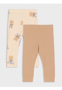 Sinsay - Bawełniane legginsy z prążkowanej dzianiny 2 pack - kremowy. Kolor: kremowy. Materiał: bawełna, prążkowany, dzianina
