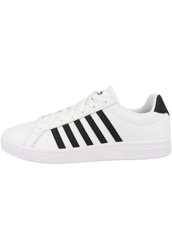 Buty do chodzenia męskie K-Swiss Court Tiebreak. Zapięcie: sznurówki. Kolor: biały. Materiał: materiał, skóra. Szerokość cholewki: normalna. Sport: turystyka piesza