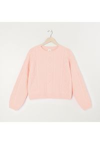 Sinsay - Sweter z ozdobnym splotem - Różowy. Kolor: różowy. Wzór: ze splotem #1
