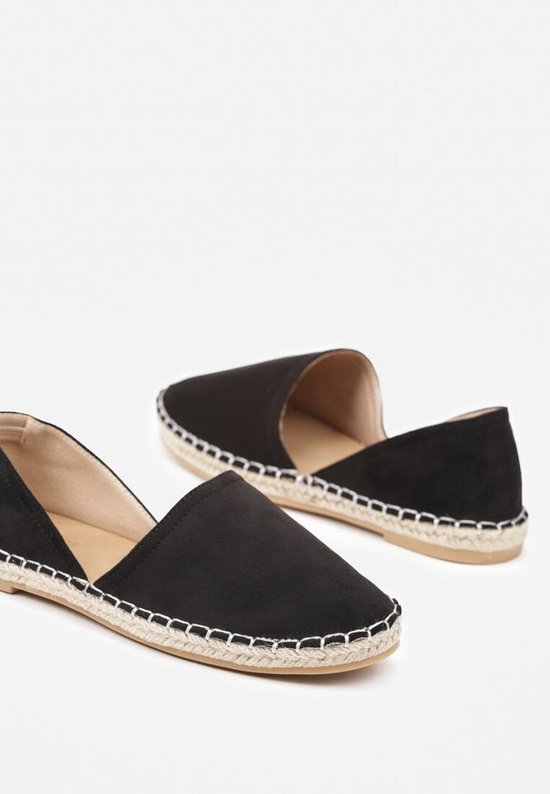 Born2be - Czarne Espadryle z Plecionką i Wyciętą Cholewką Prommea. Okazja: na co dzień. Kolor: czarny. Materiał: jeans. Szerokość cholewki: normalna. Sezon: lato. Obcas: na obcasie. Styl: casual. Wysokość obcasa: niski