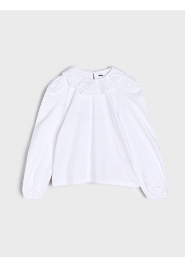 Sinsay - Bawełniana bluzka z ozdobnym kołnierzykiem - biały. Kolor: biały. Materiał: bawełna