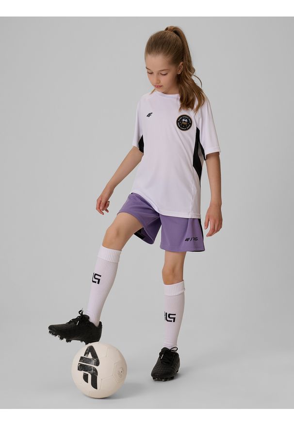 4f - 4F Spodenki sportowe szybkoschnące dziecięce 4F JUNIOR x Robert Lewandowski - fioletowe 122/128 (6-8 lat). Kolor: fioletowy. Materiał: materiał. Sezon: lato. Styl: sportowy