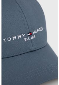 TOMMY HILFIGER - Tommy Hilfiger czapka bawełniana gładka. Kolor: niebieski. Materiał: bawełna. Wzór: gładki #3