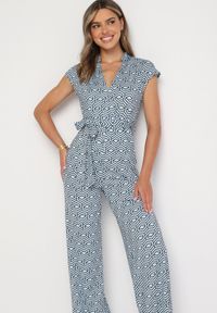Born2be - Niebieski Kombinezon z Wiskozą Wiązany w Pasie Sosofia. Okazja: na spacer, na co dzień. Kolor: niebieski. Materiał: wiskoza. Styl: casual, elegancki #6