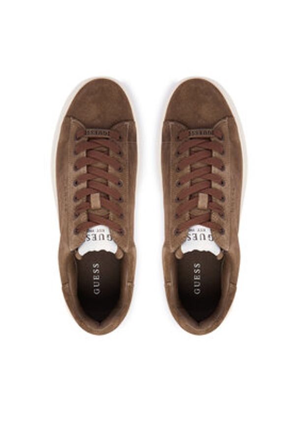 Guess Sneakersy FMFLBA SUE12 Brązowy. Kolor: brązowy. Materiał: skóra, zamsz