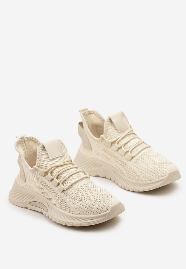 Born2be - Beżowe Sznurowane Buty Sportowe na Grubszej Podeszwie Unamarie. Kolor: beżowy. Materiał: jeans. Szerokość cholewki: normalna